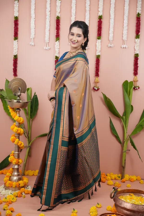 Thumbnail: RANG BHOOMI - PURE BANARASI SILK PAITHANI SAREE - LILLEMART.COM