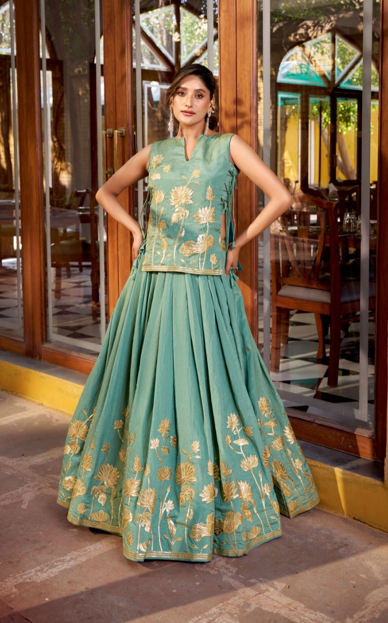 RANG BHOOMI - MODERN PURE SHIMMER CO-ORD LEHENGA SET - LILLEMART.COM