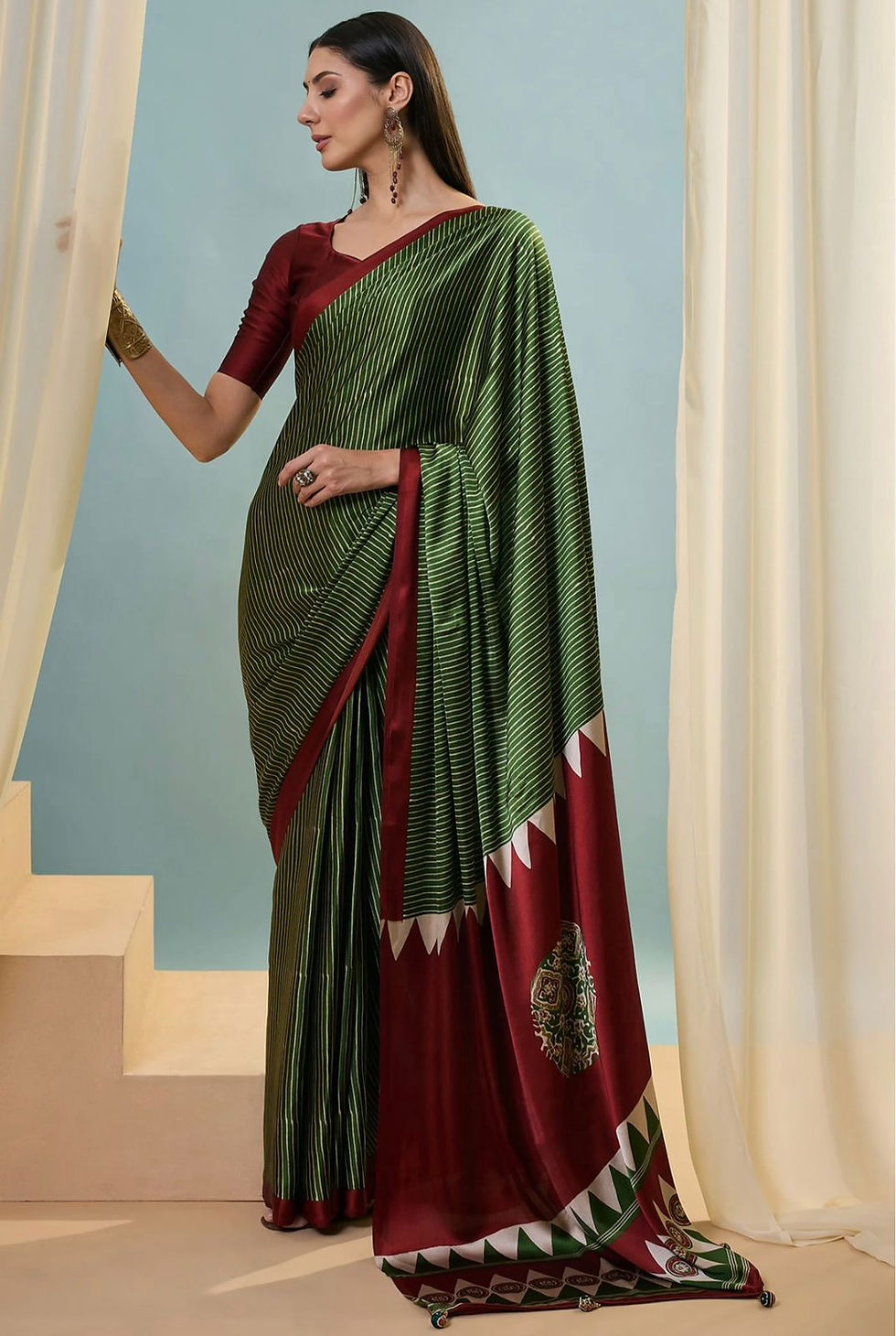 Thumbnail: RANG BHOOMI - ORIGINAL MODEL SILK SAREE WITH DIGITAL PRINT - LILLEMART.COM