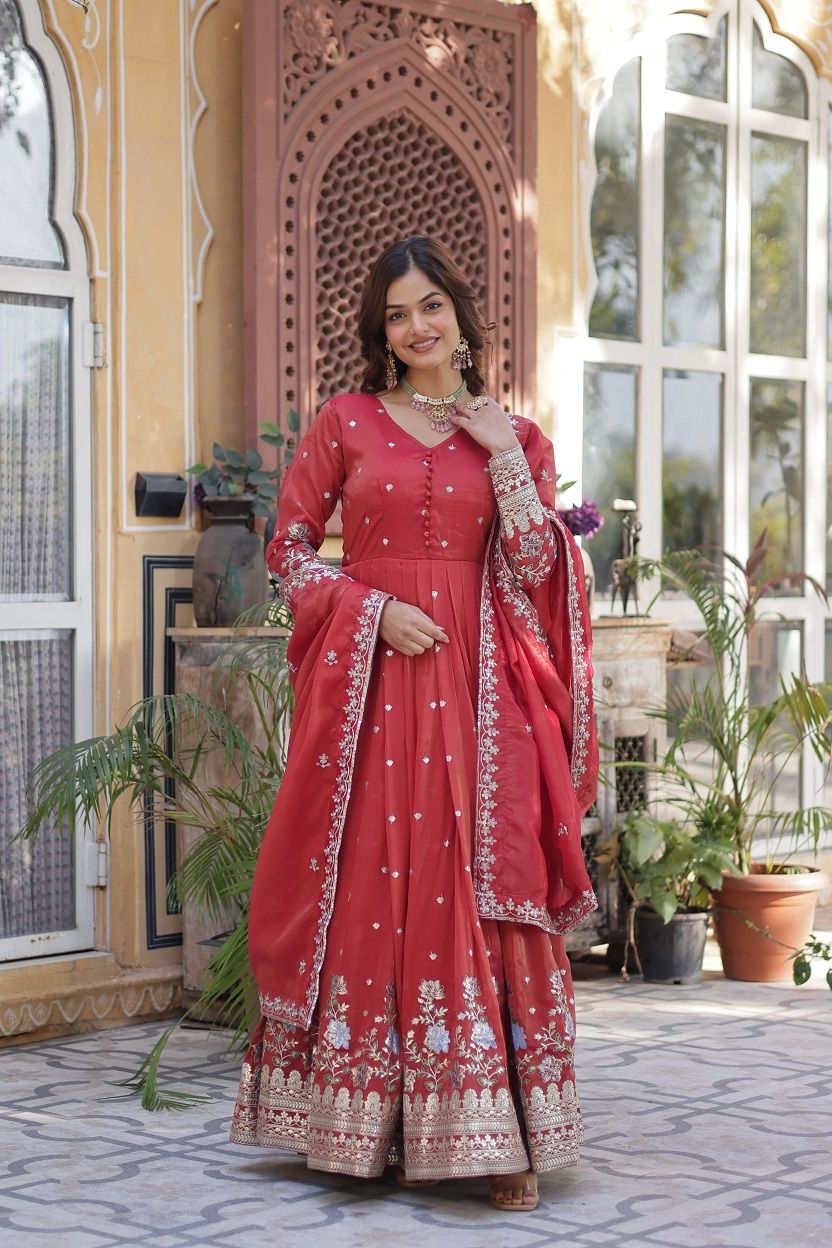 Thumbnail: RANG BHOOMI - VISCOSE COSMOS GOWN WITH DUPATTA - LILLEMART.COM