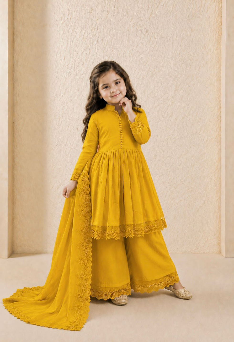 Thumbnail: RANG BHOOMI - KIDS DESIGNER ROMAN SILK GOWN SET WITH EMBROIDERY WORK