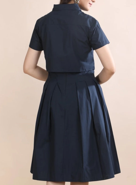 Thumbnail: GUILT & CLASS -SHAPE OF BLUE STRUCTURED COTTON DRESS  - LILLEMART.COM