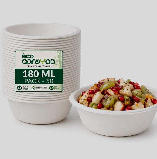ECO AAROYAA | BAGASSE DISPOSABLE BOWLS | 180 ML | ROUND I LILLEMART.COM