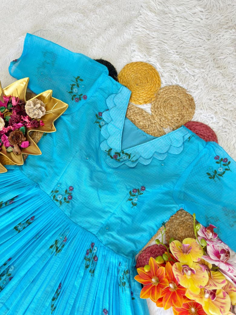 Thumbnail: RANG BHOOMI - SPECIAL KOTA CHECKS EMBROIDERED GOWN - LILLEMART.COM
