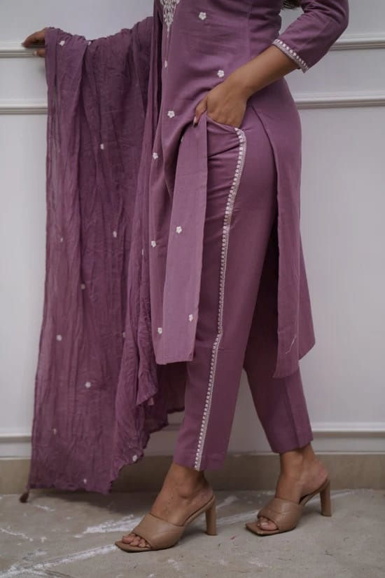 Thumbnail: RANG BHOOMI - EMBROIDERED PANEL WORKED COTTON KURTA - LILLEMART.COM