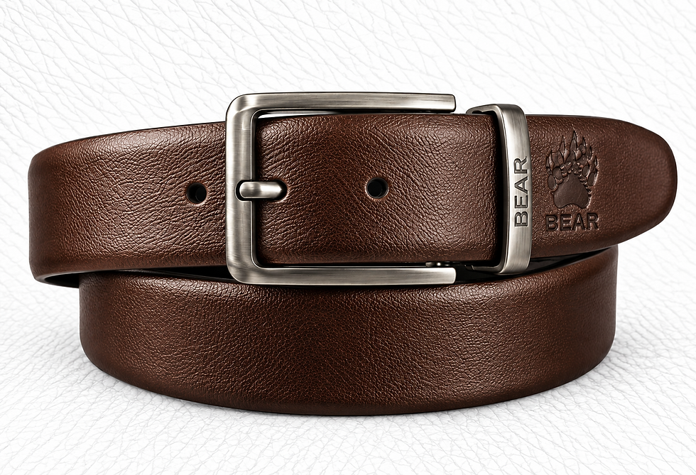 BEAR - PREMIUM REVERSIBLE KANPUR LEATHER BELT - BROWN & BLACK I LILLEMART.COM