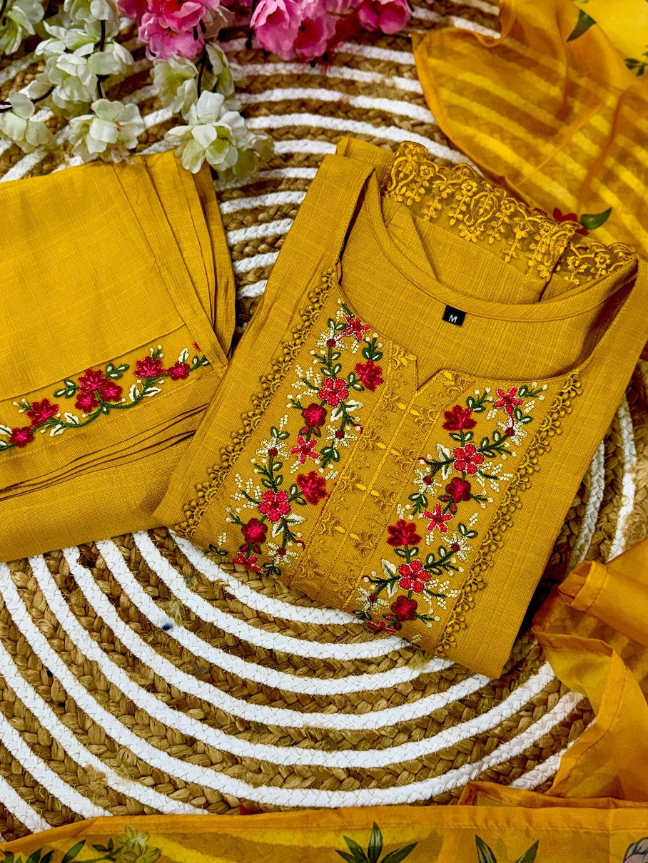 Thumbnail: RANG BHOOMI - GARHWAL SILK WITH EMBROIDERY & TABY SILK DUPATTA - LILLEMART.COM