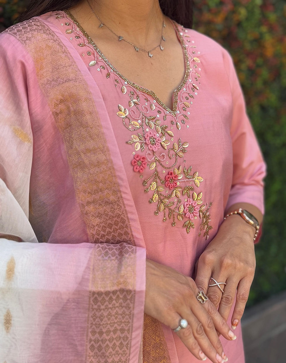 Thumbnail: RANG BHOOMI - PINK ROMAN SILK SALWAR SET - LILLEMART.COM