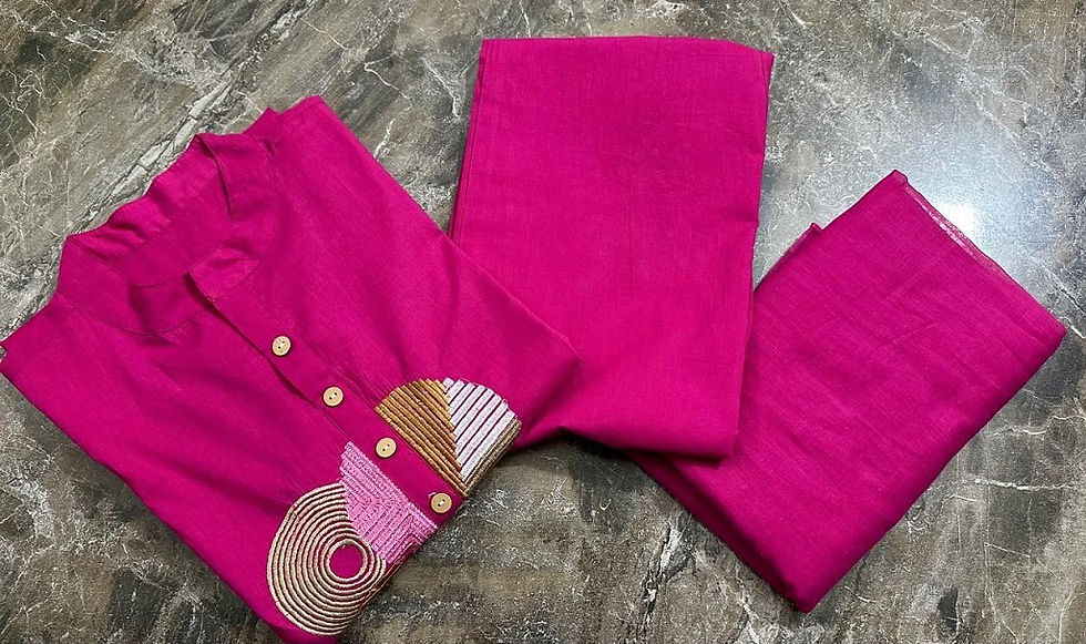 Thumbnail: RANG BHOOMI - COTTON KURTI SET WITH GRAPHIC EMBROIDERY - LILLEMART.COM