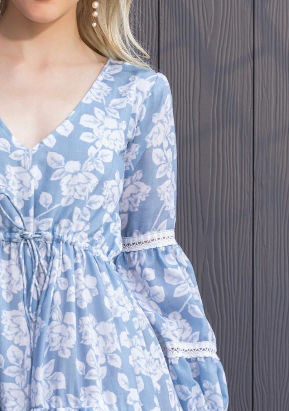 Thumbnail: ABEENA - SKY & SNOW LAYERED FIT & FLARE MAXI DRESS - BUYBAY.IN