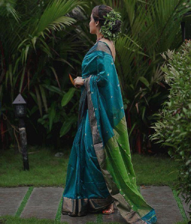 Thumbnail: UNITOPIA - SOFT SHINE LITCHI SILK SAREE - LILLEMART.COM