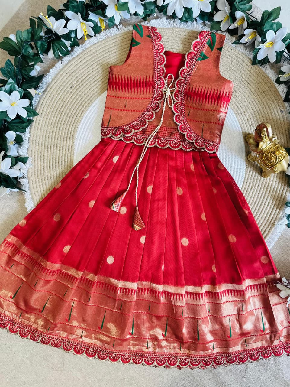 Thumbnail: RANG BHOOMI - KIDS PAITHANI SILK GOWN WITH DESIGNER COAT - LILLEMART.COM
