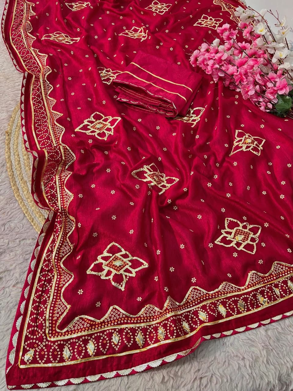 RANG BHOOMI - GAJJI SILK JAIPURI SAREE WITH KUTCHI GOTA PATTI WORK - LILLEMART.COM