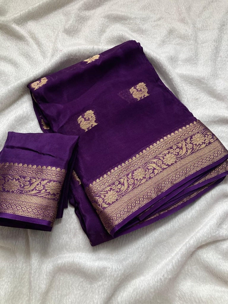 Thumbnail: RANG BHOOMI - MYSORE SILK SOFT VISCOSE CREPE SAREE - LILLEMART.COM