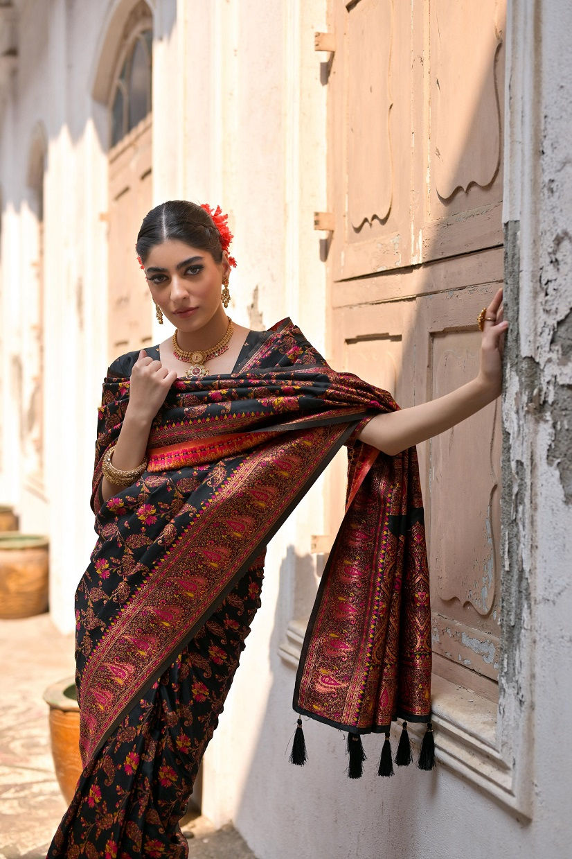 Thumbnail: RANG BHOOMI - KASHMIRI PASHMINA SILK SAREE - LILLEMART.COM