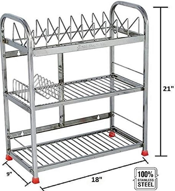 थंबनेल: AMOL® Premium Stainless Steel Dish Rack/Utensils Stand -  LILLEMART.COM