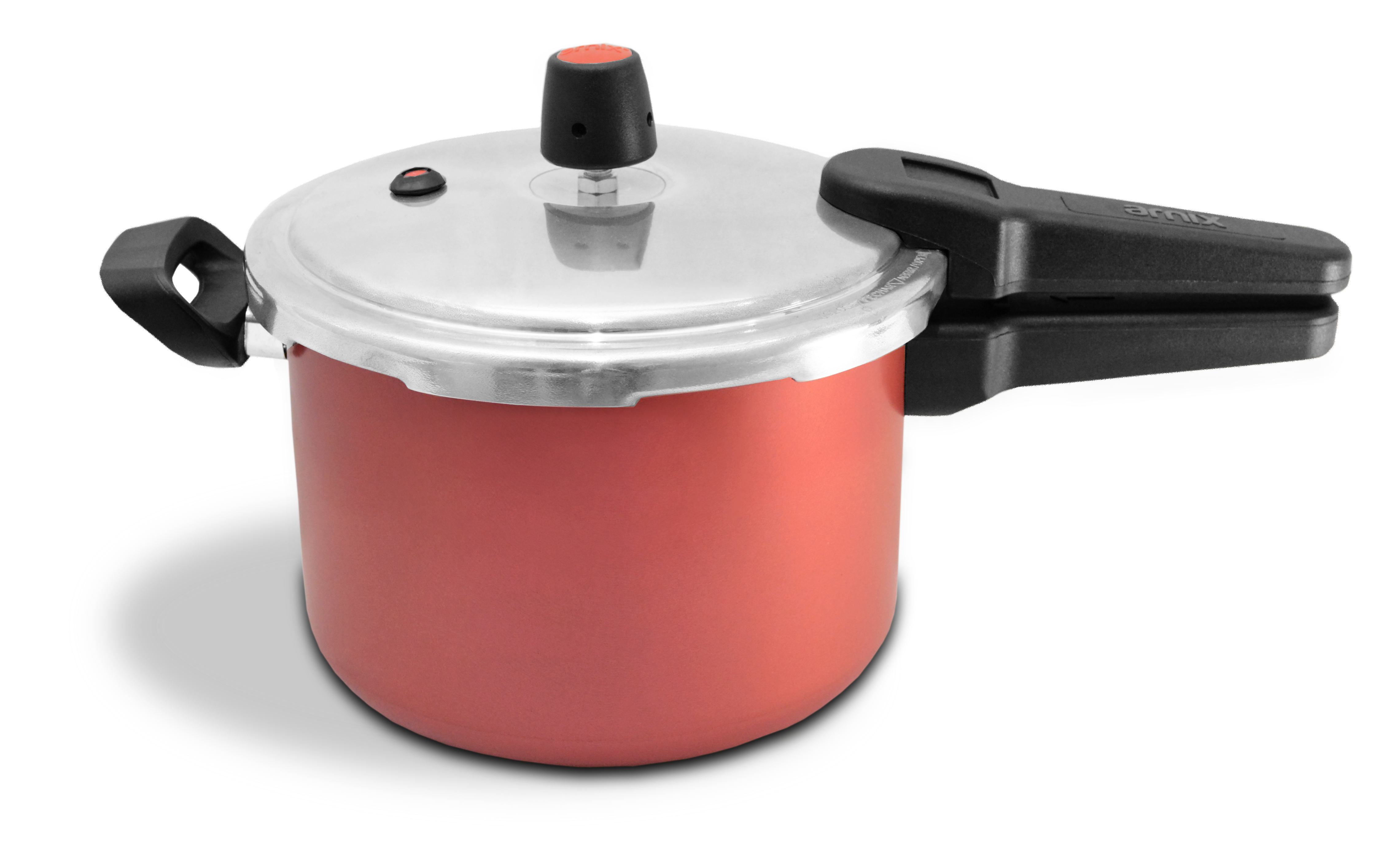 Olla a presión antiadherente de 4,5 l con tapa exterior color cereza y crema