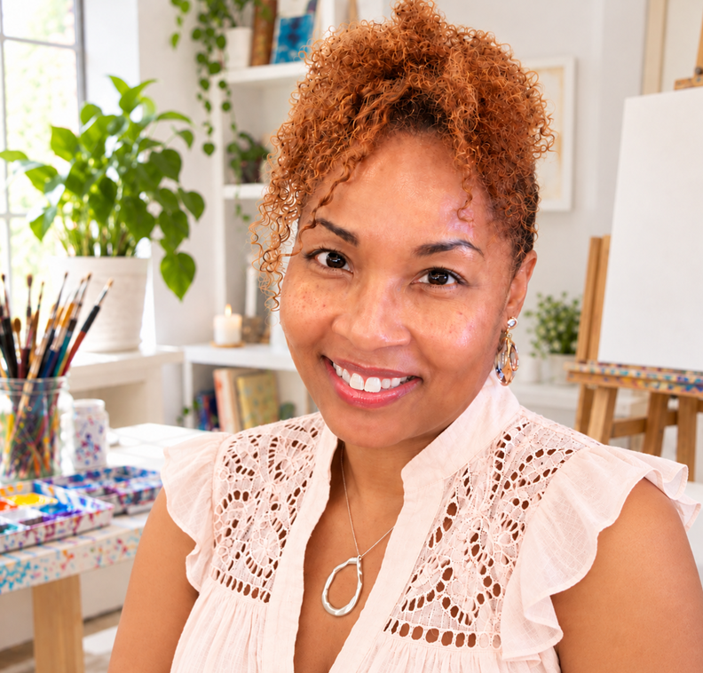 Portrait of an artist in a creative studio setting, representing S. Kelly Artwork.