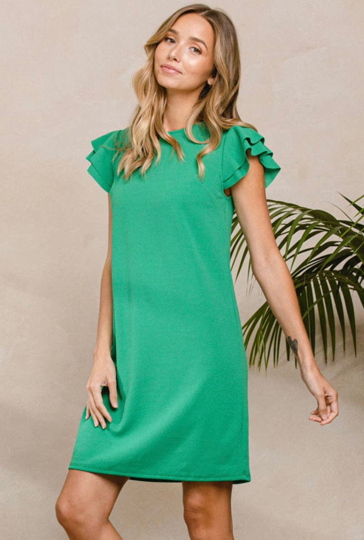 Kelly green ruffled sleeve dress