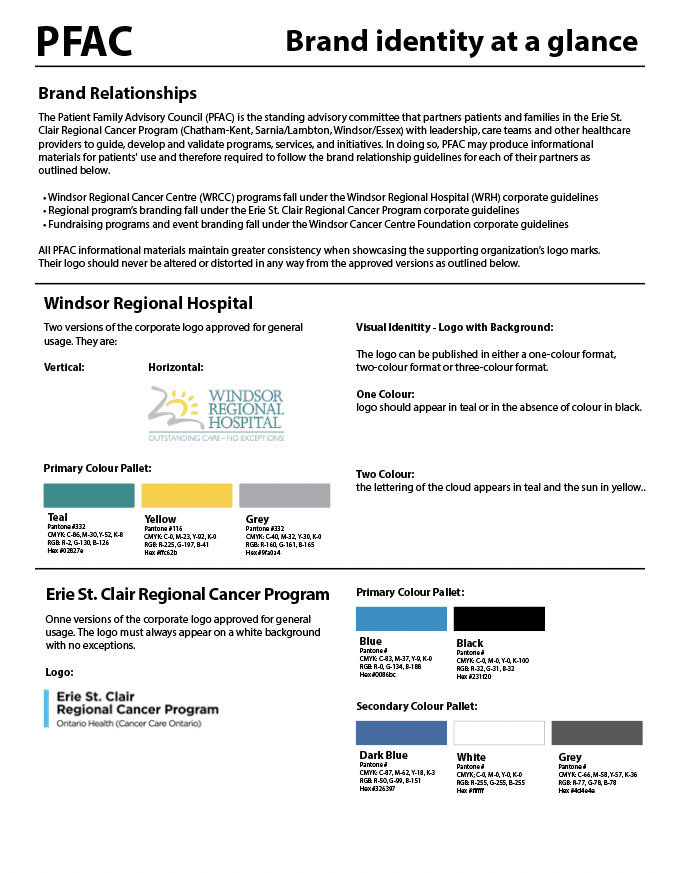 Windsor Regional Cancer Center PFAC Brand Standards Sheet