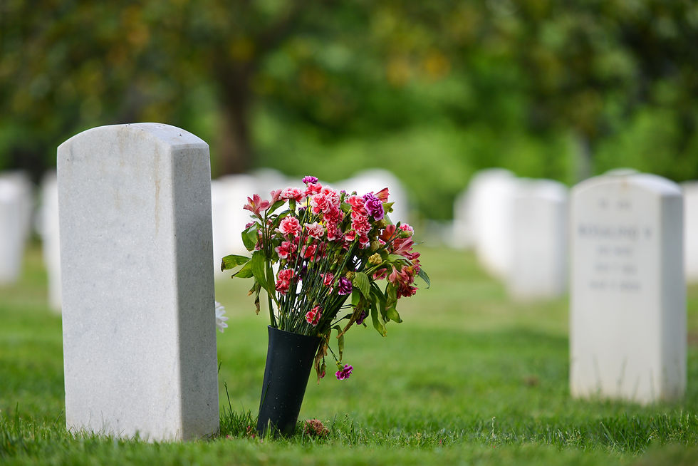 headstones with flowers