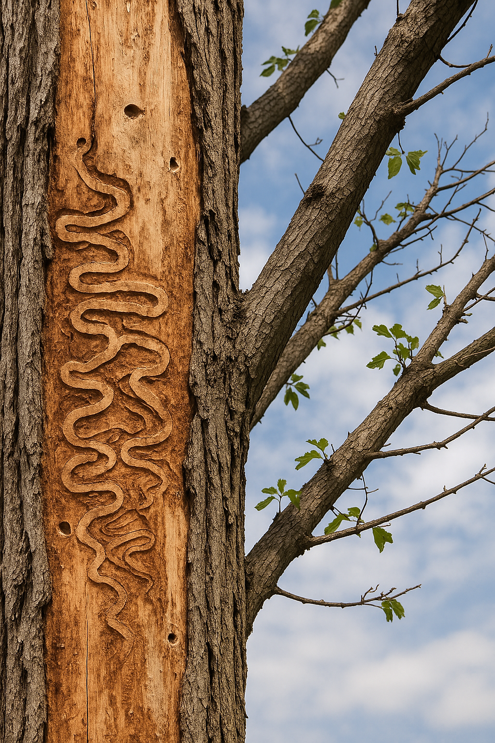 Ash Borer Damage to a Tree