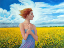 GIRL IN FIELD OF YELLOW 18X24