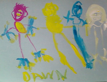 la famille : maman, papa, mon frère et moi. gouache sur papier. alain montagne peint, passion dessin peinture