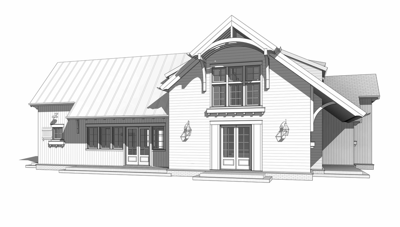 Custom Farmhouse with cantilevered roof overhangs, open floor plan, an oversized master suite with an abundance of natural light and warm rustic wood elements.