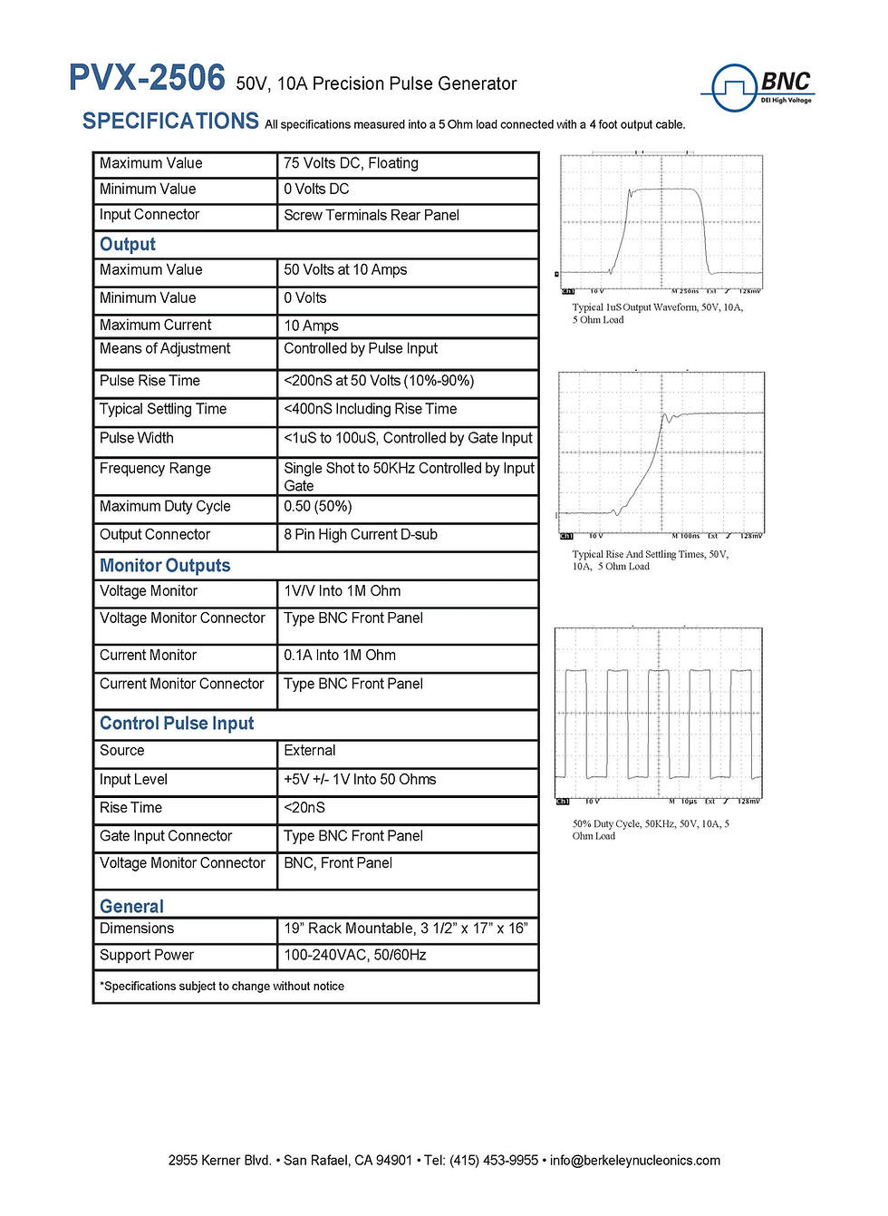 Thumbnail: Berkeley BNC PVX-2506 | +50V Pulse Output Pulsed I/V Measurement Pulse Generator Data sheet