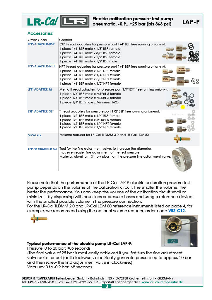 Thumbnail: the LR-Cal LAP-P electric pressure test pump is equipped with a fine adjustment valve.
