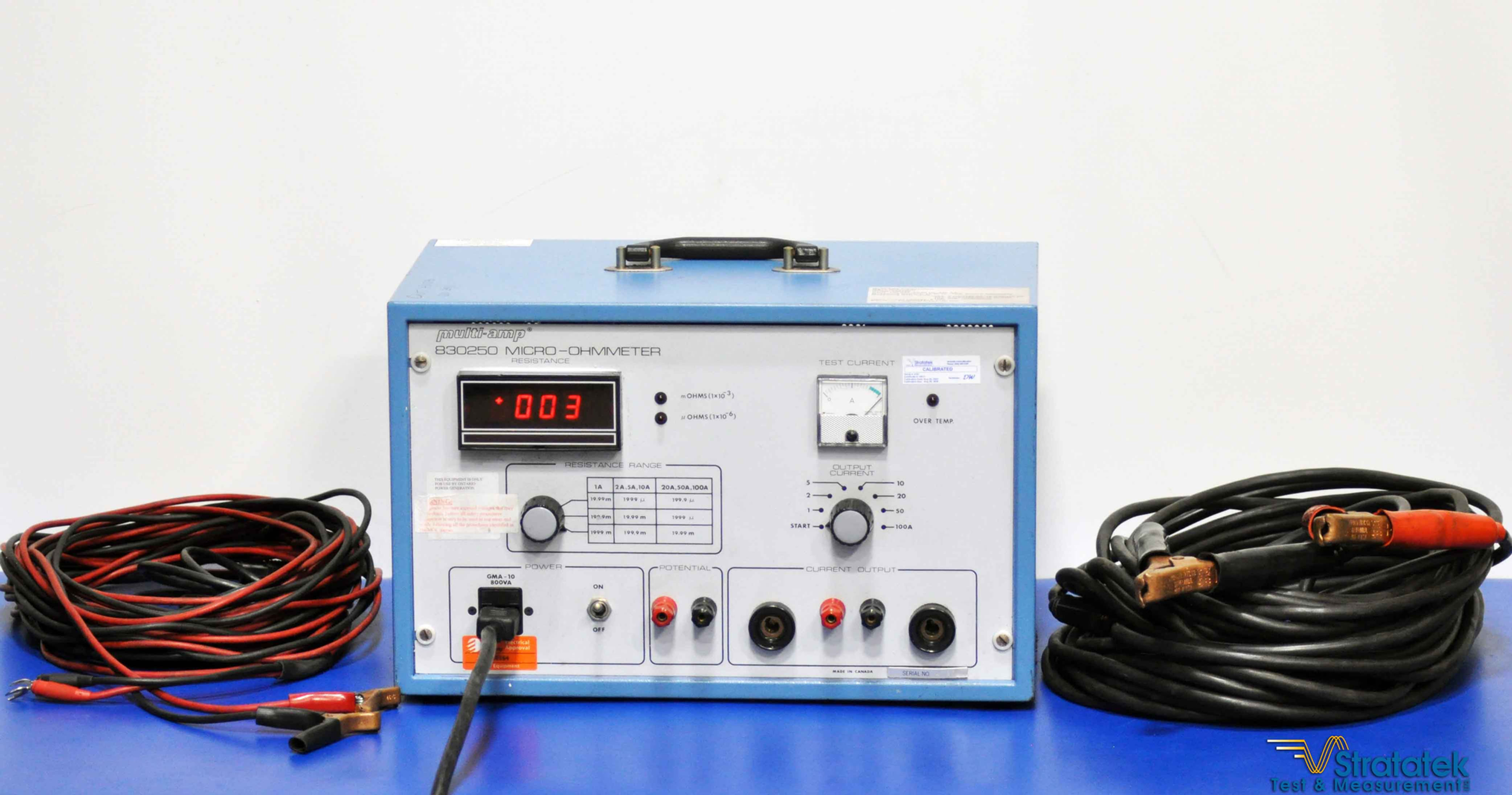 Multi-Amp 830250 100A Micro-Ohmmeter with Leads NIST Calibrated DLRO