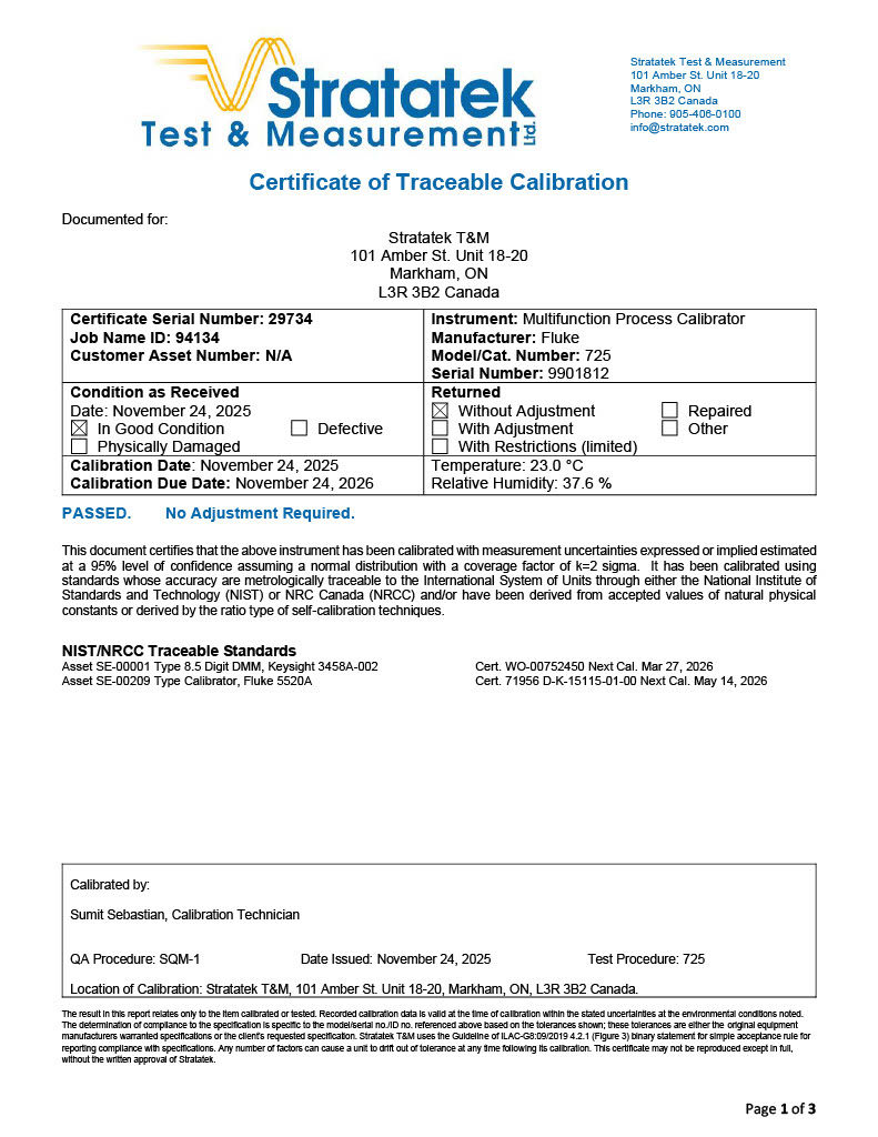Thumbnail: Fluke 725 Multifunction Process Calibrator - NIST Calibrated with Data