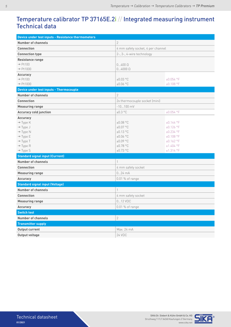 Thumbnail: SIKA TP37165E.2 Temperature Calibrator Range: -35-165 °C
