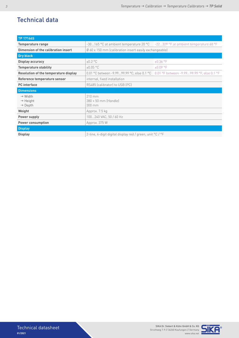 Thumbnail: SIKA TP17-166S Temperature Calibrator Solid Range: -30-165 °C