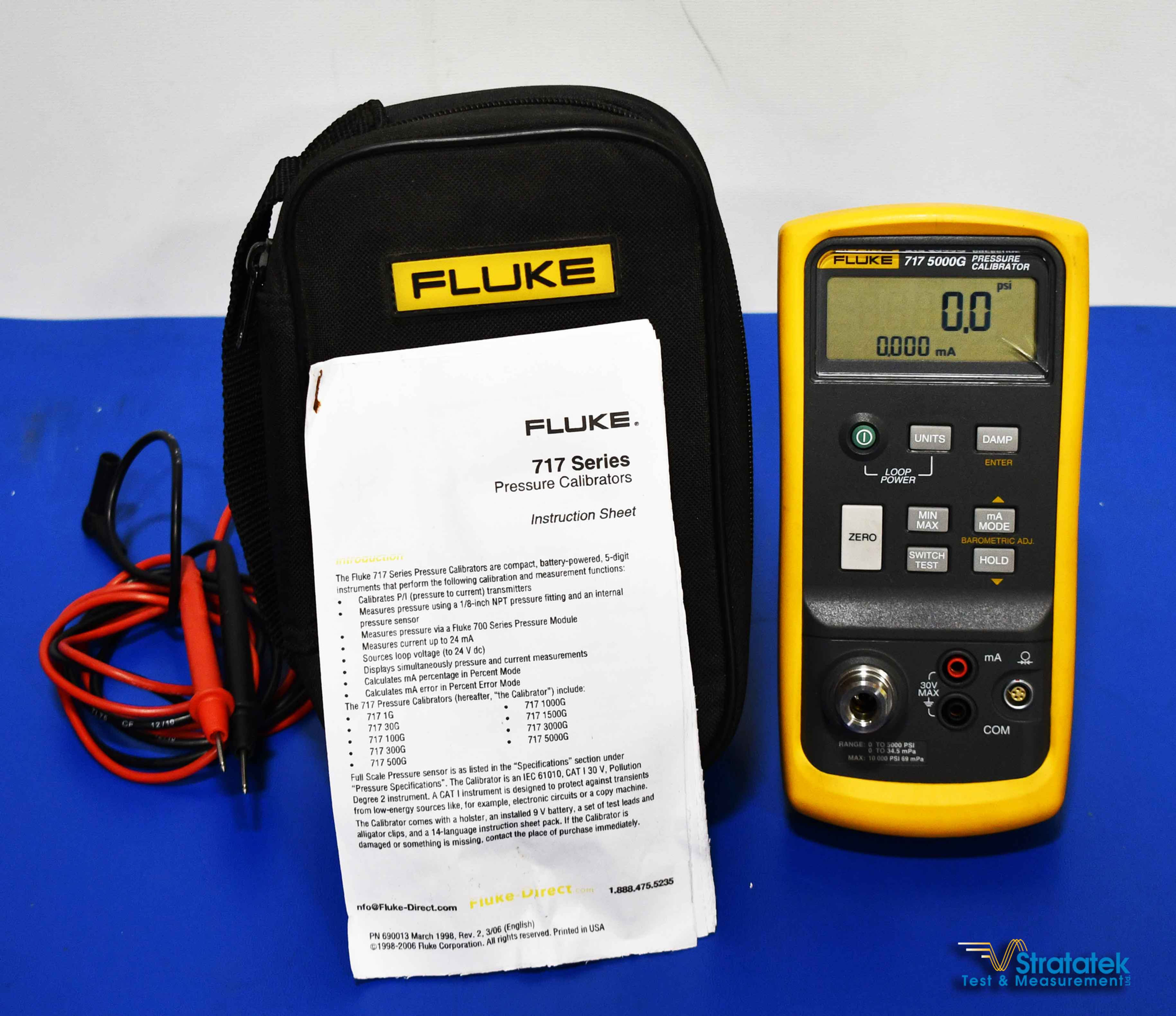 Fluke 717 5000G Pressure Calibrator 0 - 5000 PSI mA Loop NIST Calibrated