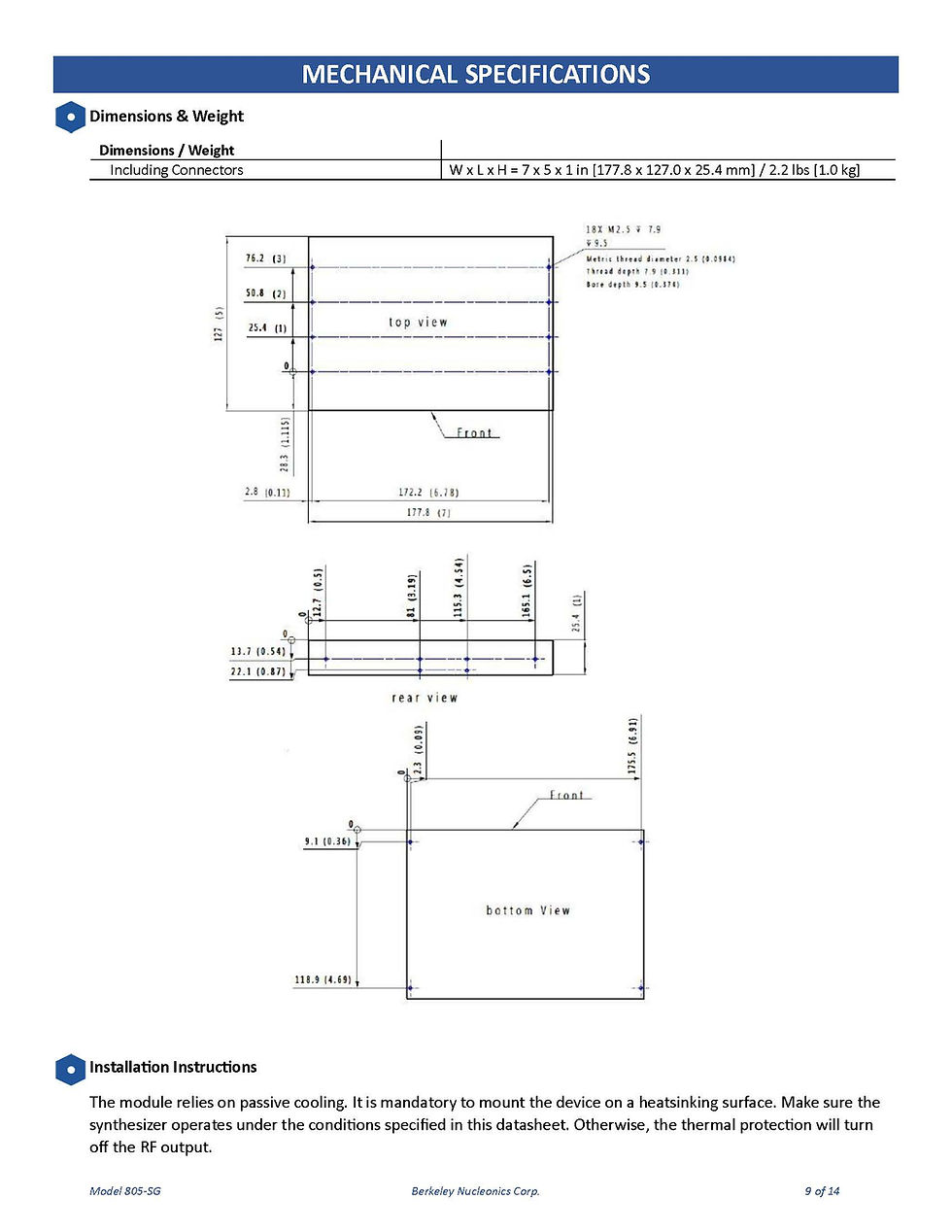 Thumbnail: Berkeley BNC 805-SG 20 GHz Microwave Signal Source Mechanical specification