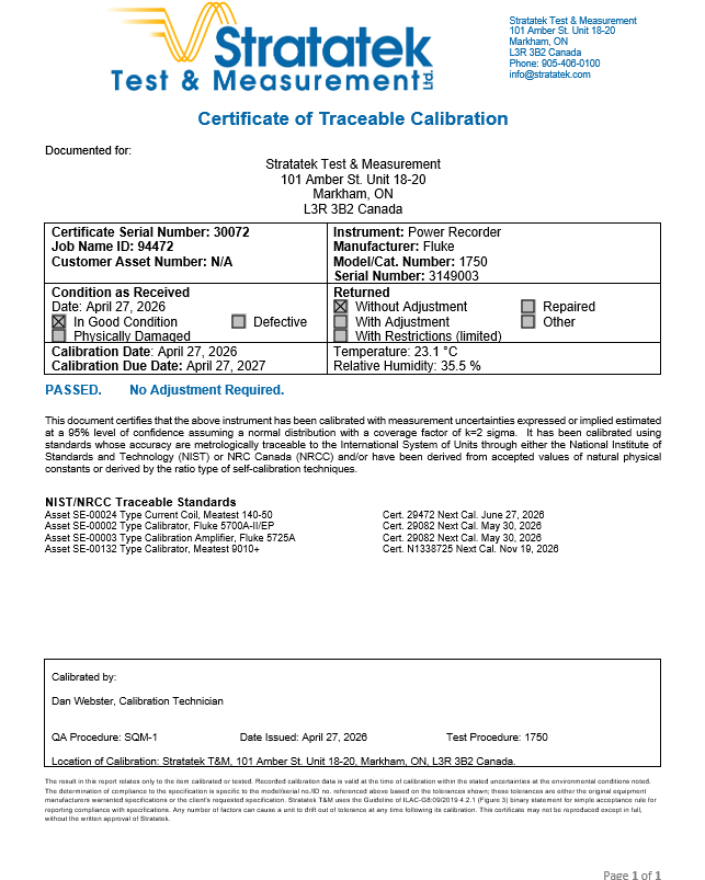 Thumbnail: Fluke 1750 3 Phase Power Quality Analyzer Power Logger Meter - NIST Calibrated