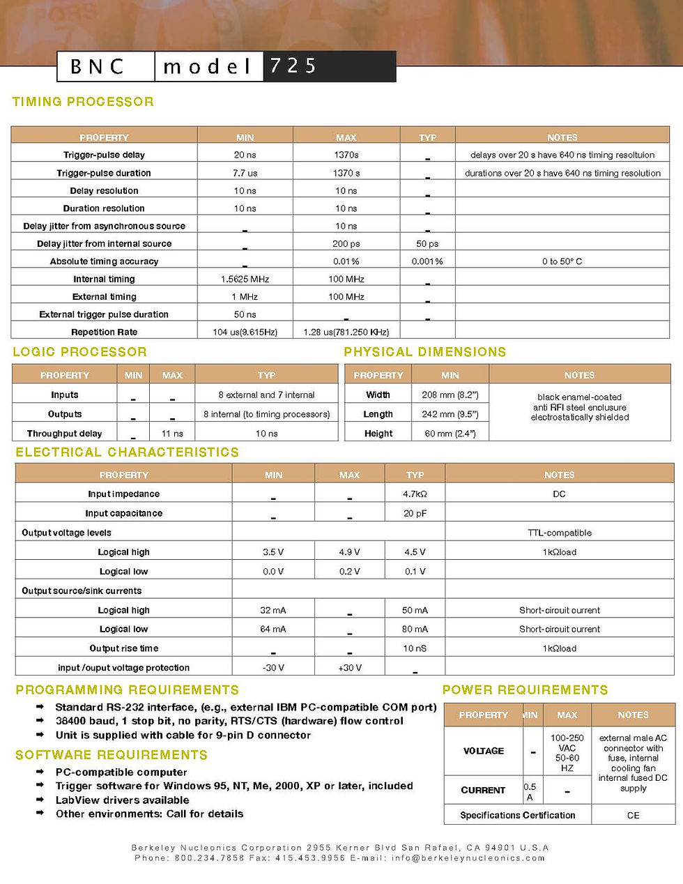 Thumbnail: Berkeley BNC Model 725 Multi-Trigger Digital Delay Generator 8 Channel Specifications