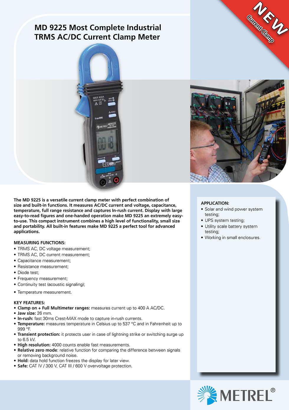Thumbnail: Metrel MD 9225 Industrial TRMS AC/DC Current Clamp Meter Clampmeter