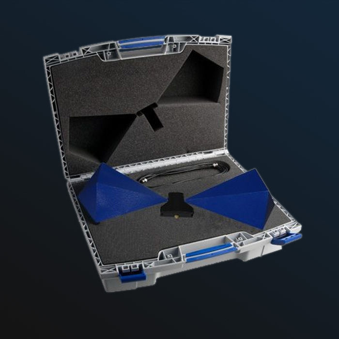 Thumbnail: Aaronia BicoLOG 30100E Biconical EMC Antenna 30MHz-1GHz with the carry case opened