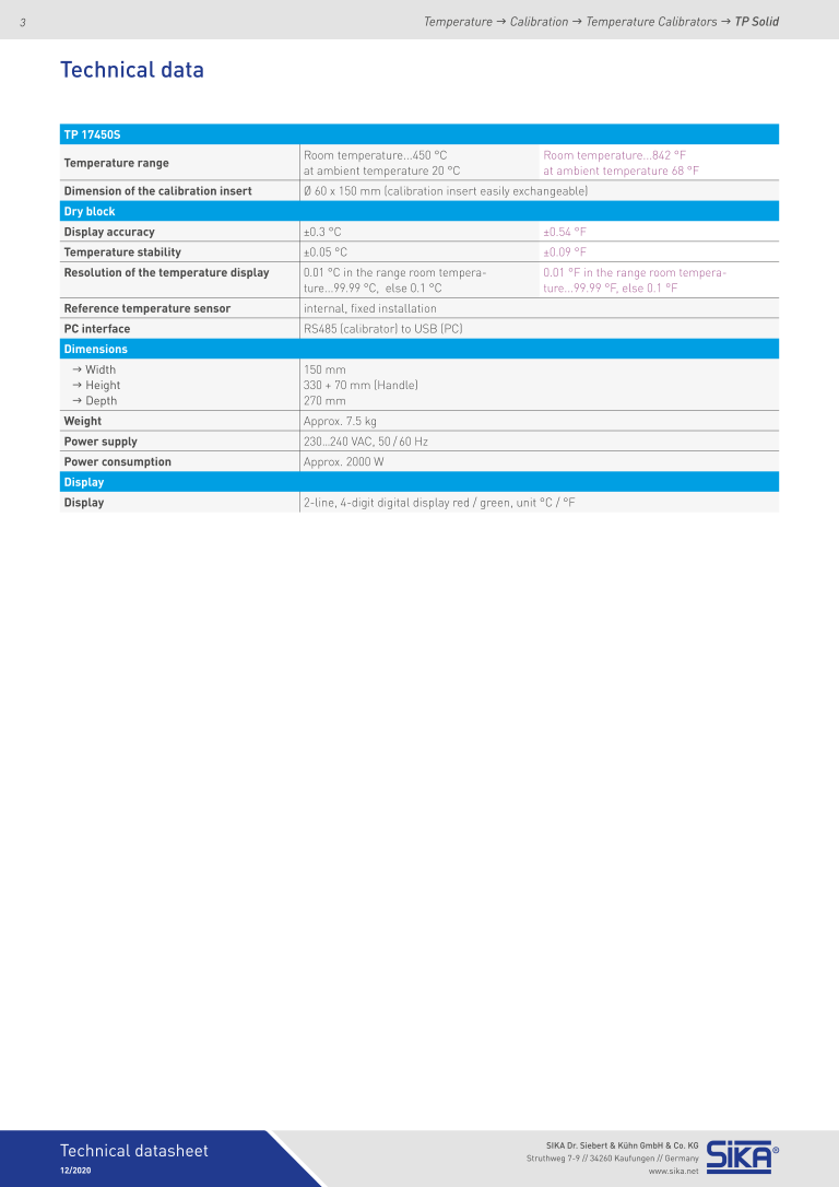 Thumbnail: SIKA TP17-450S Temperature Calibrator Solid Range: Room temperature-450 °C