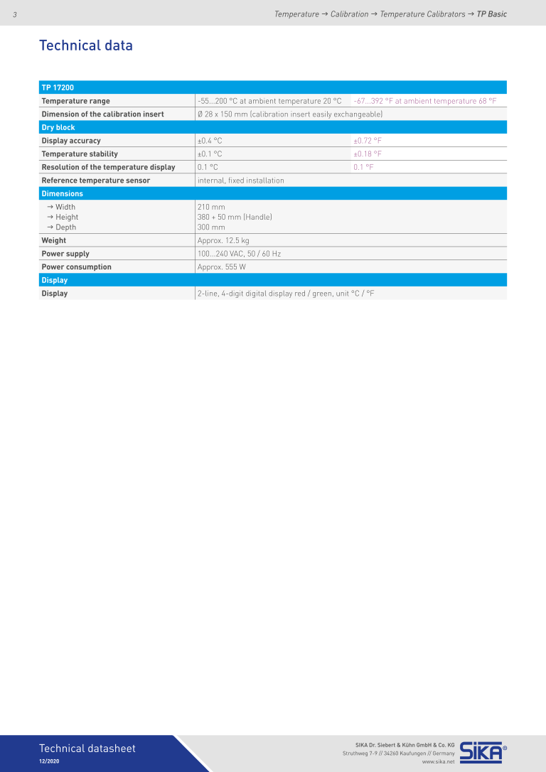 Thumbnail: SIKA TP17-200 Temperature Calibrator Range: -55-200 °C