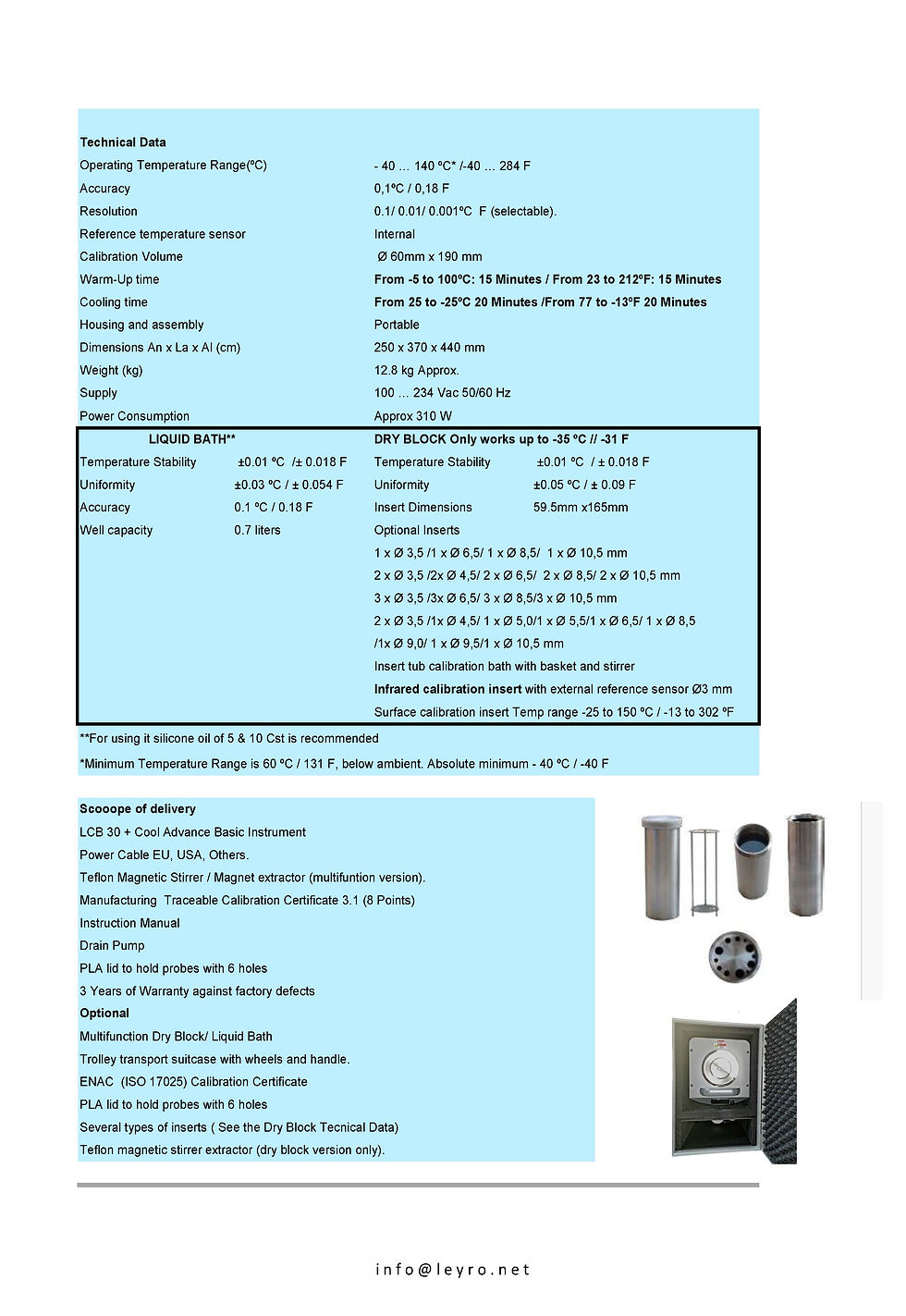 Thumbnail: Leyro Instruments LCB 30 +COOL Advance Temperature Calibrator specifications