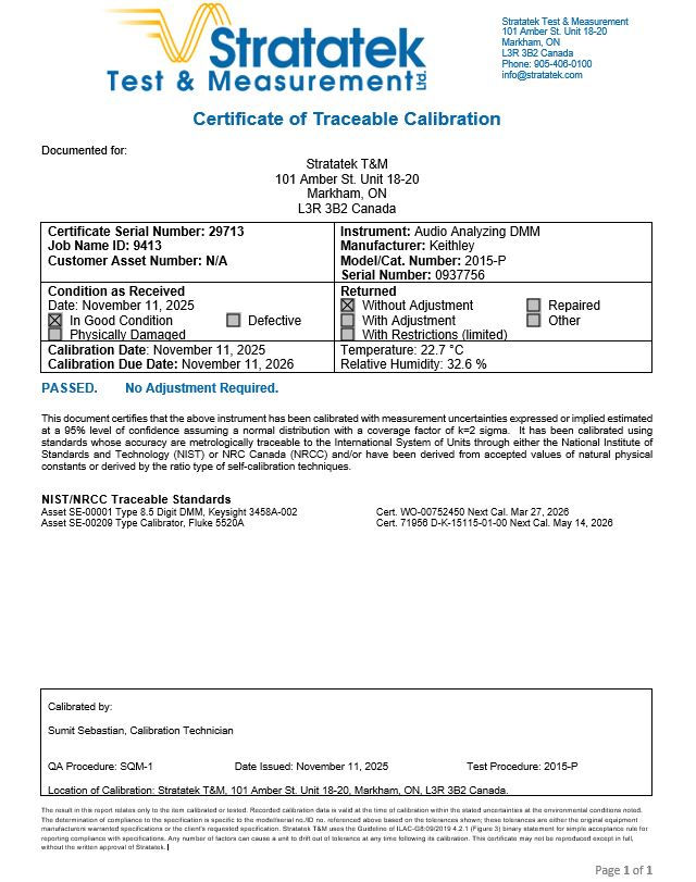 Thumbnail: Keithley 2015-P 6.5 Digit Audio Analyzing Multimeter 1000V 3A NIST Calibrated Certificate of traceable calibration