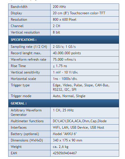 Thumbnail: Peaktech P1363 Oscilloscope - 300 MHz / 2 CH, 2.5 GS/s and Touchscreen