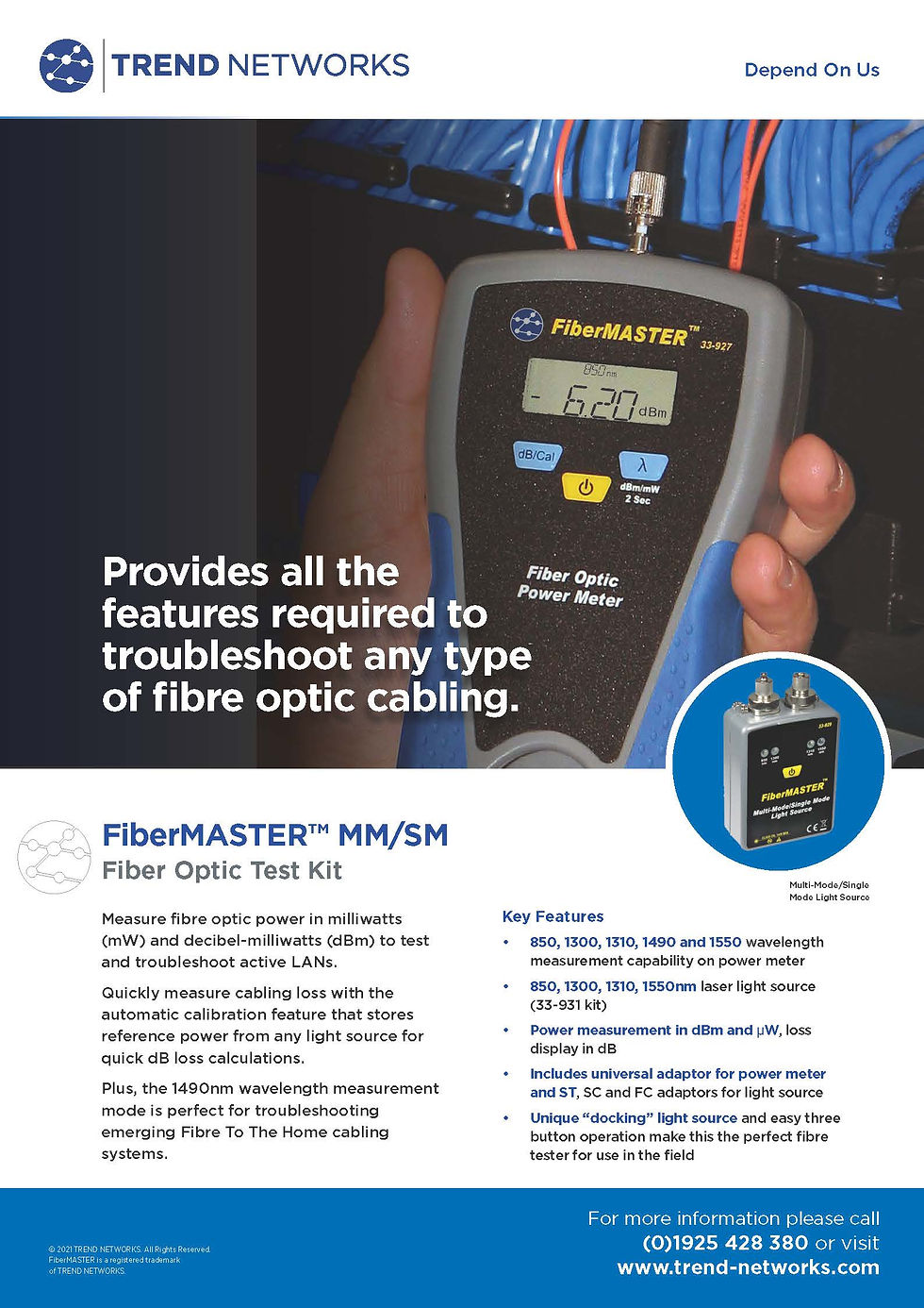 Thumbnail: Trend Networks FIBERMASTER Series Fibre Data Cable Tester Measures In mW and dBm