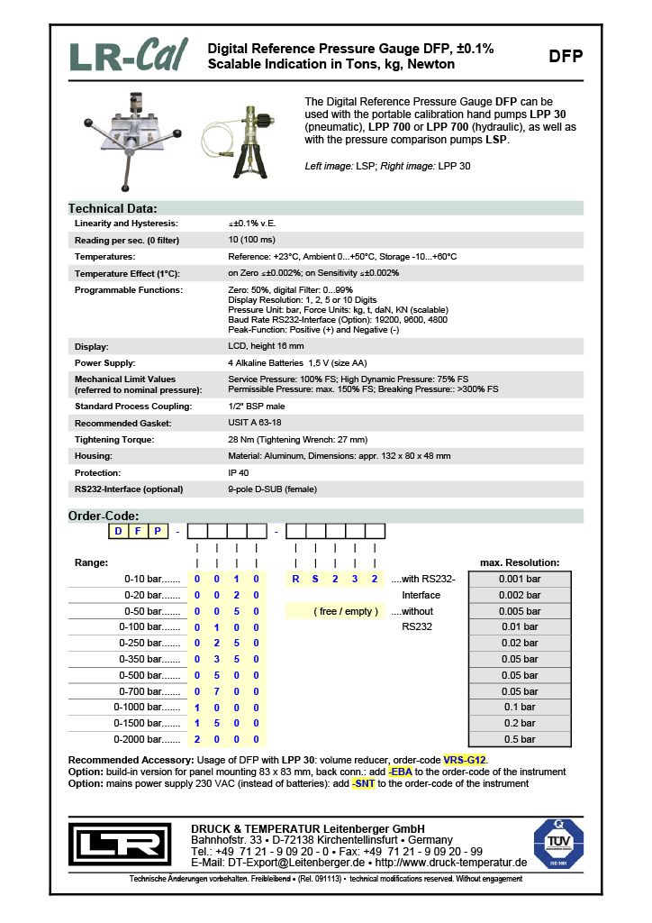 Thumbnail: LR-Cal DFP Digital Reference Pressure Gauge (Force and Weight Conversion)