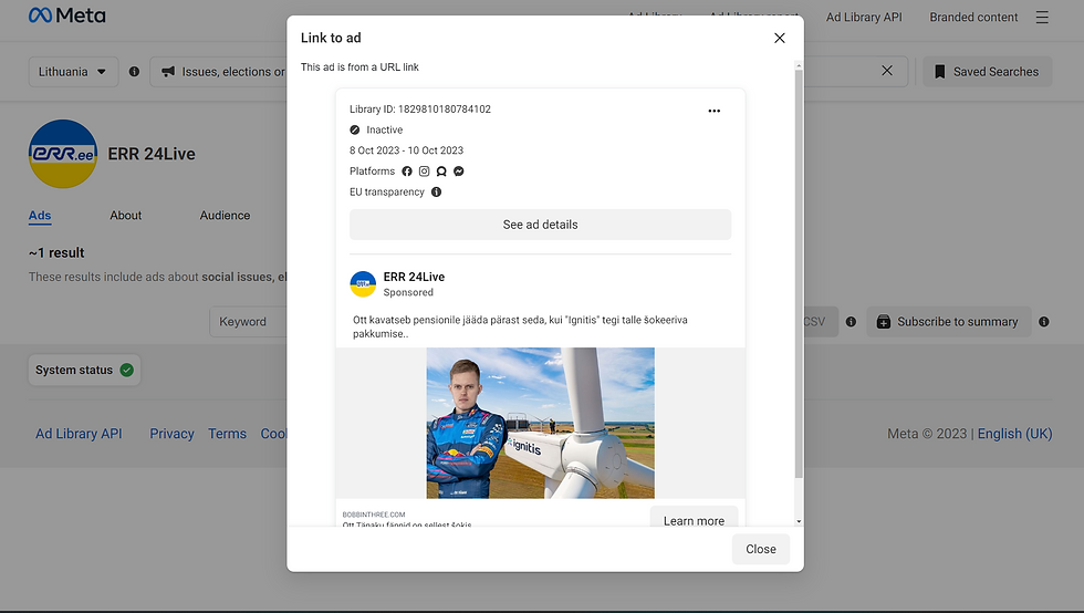 Netikras „Facebook“ puslapis „ERR Live.ee“, apsimetantis ERR ir vedantis į netikrą „Delfi“ portalą