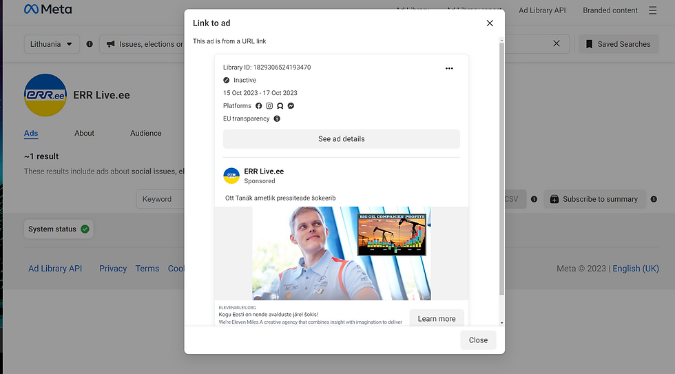 Netikras „Facebook“ puslapis „ERR Live.ee“, apsimetantis ERR ir vedantis į netikrą „Delfi“ portalą